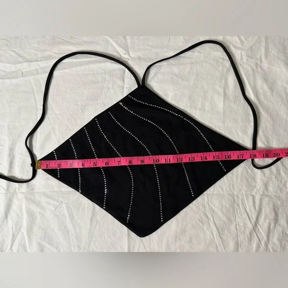 White Fox Black and Silver Rhinestone Halter Diamond Backless Top XS - Picture 6 of 8